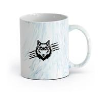 AYUEHBN cerámica Tazas de Cerámica con Asas Adorno de cabeza de depredador de lobo, animal salvaje （11oz/320ml） Tazas de cerámica para el hogar o el trabajo Azul mármol