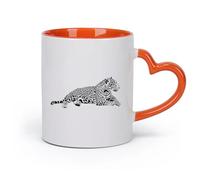 AYUEHBN cerámica Tazas de Cerámica con Asas Animal Depredador Jaguar Salvaje Gran Felino Leopardo （11oz/320ml） Café, té, latte, leche, cacao, zumo y otras bebidas calientes Naranja
