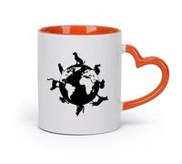 AYUEHBN cerámica Tazas de Cerámica con Asas Animales alrededor del planeta Tierra Mundo Veterinario Mascotas （11oz/320ml） Para el hogar o el trabajo Naranja