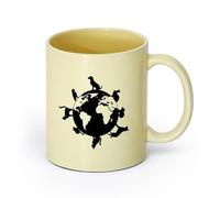 AYUEHBN cerámica Tazas de Cerámica con Asas Animales alrededor del planeta Tierra Mundo Veterinario Mascotas （11oz/320ml） Para el hogar o el trabajo Beige