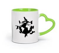 AYUEHBN cerámica Tazas de Cerámica con Asas Animales alrededor del planeta Tierra Mundo Veterinario Mascotas （11oz/320ml） Para el hogar o el trabajo Verde