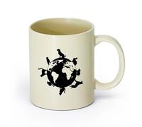 AYUEHBN cerámica Tazas de Cerámica con Asas Animales alrededor del planeta Tierra Mundo Veterinario Mascotas （11oz/320ml） Para el hogar o el trabajo Amarillo claro