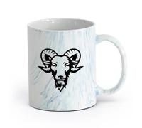 AYUEHBN cerámica Tazas de Cerámica con Asas Cabeza de carnero estilizada, animal de oveja, cuerno grande （11oz/320ml） Bebidas calientes, espresso Azul mármol