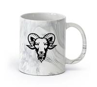 AYUEHBN cerámica Tazas de Cerámica con Asas Cabeza de carnero estilizada, animal de oveja, cuerno grande （11oz/320ml） Bebidas calientes, espresso Negro mármol