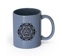 AYUEHBN cerámica Tazas de Cerámica con Asas Centro de Yoga Mandala Meditación Budismo del Loto （11oz/320ml） Oficina, hogar, cafetería, apto para lavavajillas y microondas Gris azulado