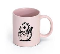 AYUEHBN cerámica Tazas de Cerámica con Asas Dragón de dibujos animados con ojos grandes nacido de un huevo （11oz/320ml） Para Té, Café, Leche, Capuchino Rosa