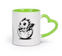 AYUEHBN cerámica Tazas de Cerámica con Asas Dragón de dibujos animados con ojos grandes nacido de un huevo （11oz/320ml） Para Té, Café, Leche, Capuchino Verde