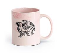 AYUEHBN cerámica Tazas de Cerámica con Asas Emblema animal mitológico de cabeza de águila grifo （11oz/320ml） Elegante y duradero: apto para microondas y lavavajillas Rosa mármol