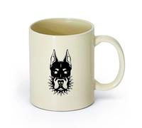 AYUEHBN cerámica Tazas de Cerámica con Asas Garaje de perros enojados con cabeza de dóberman （11oz/320ml） Regalo único de oficina para mujeres y hombres Amarillo claro