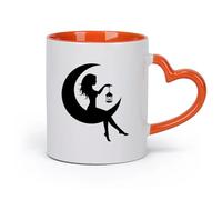 AYUEHBN cerámica Tazas de Cerámica con Asas Hada en la luna creciente, hermosa niña, silueta de mujer （11oz/320ml） Regalo para hombre o mujer Naranja