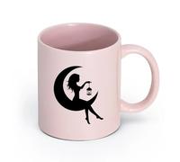 AYUEHBN cerámica Tazas de Cerámica con Asas Hada en la luna creciente, hermosa niña, silueta de mujer （11oz/320ml） Regalo para hombre o mujer Rosa