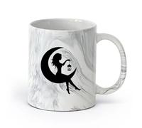AYUEHBN cerámica Tazas de Cerámica con Asas Hada en la luna creciente, hermosa niña, silueta de mujer （11oz/320ml） Regalo para hombre o mujer Negro mármol
