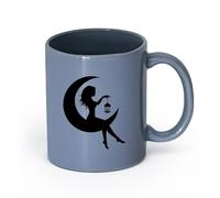AYUEHBN cerámica Tazas de Cerámica con Asas Hada en la luna creciente, hermosa niña, silueta de mujer （11oz/320ml） Regalo para hombre o mujer Gris azulado
