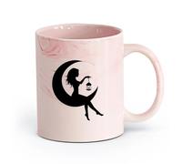 AYUEHBN cerámica Tazas de Cerámica con Asas Hada en la luna creciente, hermosa niña, silueta de mujer （11oz/320ml） Regalo para hombre o mujer Rosa mármol