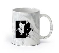 AYUEHBN cerámica Tazas de Cerámica con Asas Hermosas siluetas femeninas Ángel Demonio Bien Mal （11oz/320ml） Cappuccino, Latte Macchiato, té, espresso Negro mármol