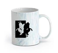 AYUEHBN cerámica Tazas de Cerámica con Asas Hermosas siluetas femeninas Ángel Demonio Bien Mal （11oz/320ml） Cappuccino, Latte Macchiato, té, espresso Azul mármol