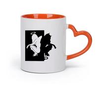 AYUEHBN cerámica Tazas de Cerámica con Asas Hermosas siluetas femeninas Ángel Demonio Bien Mal （11oz/320ml） Cappuccino, Latte Macchiato, té, espresso Naranja