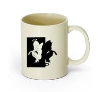 AYUEHBN cerámica Tazas de Cerámica con Asas Hermosas siluetas femeninas Ángel Demonio Bien Mal （11oz/320ml） Cappuccino, Latte Macchiato, té, espresso Amarillo claro