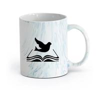 AYUEHBN cerámica Tazas de Cerámica con Asas Libro Biblioteca Santa Biblia Religioso Pájaro Paloma （11oz/320ml） Elegante y duradero: apto para microondas y lavavajillas Azul mármol