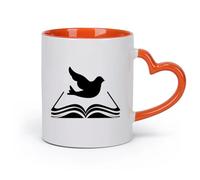 AYUEHBN cerámica Tazas de Cerámica con Asas Libro Biblioteca Santa Biblia Religioso Pájaro Paloma （11oz/320ml） Elegante y duradero: apto para microondas y lavavajillas Naranja