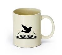 AYUEHBN cerámica Tazas de Cerámica con Asas Libro Biblioteca Santa Biblia Religioso Pájaro Paloma （11oz/320ml） Elegante y duradero: apto para microondas y lavavajillas Amarillo claro
