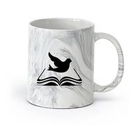 AYUEHBN cerámica Tazas de Cerámica con Asas Libro Biblioteca Santa Biblia Religioso Pájaro Paloma （11oz/320ml） Elegante y duradero: apto para microondas y lavavajillas Negro mármol