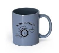AYUEHBN cerámica Tazas de Cerámica con Asas Logotipo del reloj de desayuno de Good Morning Coffee Shop （11oz/320ml） Regalo para hombre o mujer Gris azulado