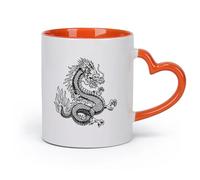 AYUEHBN cerámica Tazas de Cerámica con Asas Mitología japonesa de fantasía, dragón y serpiente （11oz/320ml） Taza de cerámica para capuchino, té, leche Naranja
