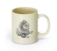 AYUEHBN cerámica Tazas de Cerámica con Asas Mitología japonesa de fantasía, dragón y serpiente （11oz/320ml） Taza de cerámica para capuchino, té, leche Amarillo claro