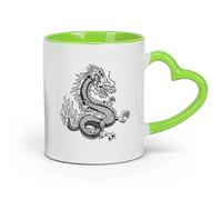 AYUEHBN cerámica Tazas de Cerámica con Asas Mitología japonesa de fantasía, dragón y serpiente （11oz/320ml） Taza de cerámica para capuchino, té, leche Verde