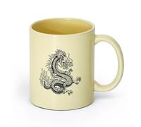 AYUEHBN cerámica Tazas de Cerámica con Asas Mitología japonesa de fantasía, dragón y serpiente （11oz/320ml） Taza de cerámica para capuchino, té, leche Beige