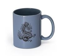 AYUEHBN cerámica Tazas de Cerámica con Asas Mitología japonesa de fantasía, dragón y serpiente （11oz/320ml） Taza de cerámica para capuchino, té, leche Gris azulado