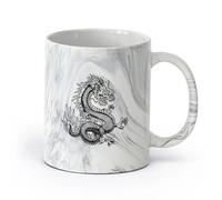 AYUEHBN cerámica Tazas de Cerámica con Asas Mitología japonesa de fantasía, dragón y serpiente （11oz/320ml） Taza de cerámica para capuchino, té, leche Negro mármol