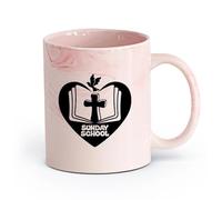 AYUEHBN cerámica Tazas de Cerámica con Asas Religión de la escuela dominical Cruz Pájaro Vuela Libro abierto （11oz/320ml） Bonito Rosa mármol