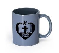 AYUEHBN cerámica Tazas de Cerámica con Asas Religión de la escuela dominical Cruz Pájaro Vuela Libro abierto （11oz/320ml） Bonito Gris azulado