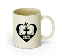 AYUEHBN cerámica Tazas de Cerámica con Asas Religión de la escuela dominical Cruz Pájaro Vuela Libro abierto （11oz/320ml） Bonito Amarillo claro