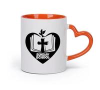 AYUEHBN cerámica Tazas de Cerámica con Asas Religión de la escuela dominical Cruz Pájaro Vuela Libro abierto （11oz/320ml） Bonito Naranja