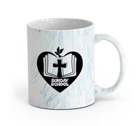 AYUEHBN cerámica Tazas de Cerámica con Asas Religión de la escuela dominical Cruz Pájaro Vuela Libro abierto （11oz/320ml） Bonito Azul mármol