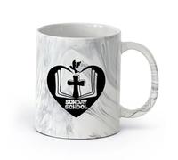 AYUEHBN cerámica Tazas de Cerámica con Asas Religión de la escuela dominical Cruz Pájaro Vuela Libro abierto （11oz/320ml） Bonito Negro mármol