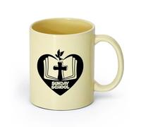 AYUEHBN cerámica Tazas de Cerámica con Asas Religión de la escuela dominical Cruz Pájaro Vuela Libro abierto （11oz/320ml） Bonito Beige