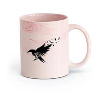 AYUEHBN cerámica Tazas de Cerámica con Asas Silueta de cuervo negro, árbol, mosca, pájaros, patrón （11oz/320ml） Café, té, latte, leche, cacao, zumo y otras bebidas calientes Rosa mármol
