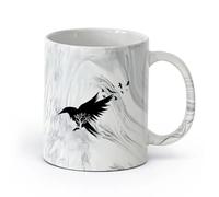 AYUEHBN cerámica Tazas de Cerámica con Asas Silueta de cuervo negro, árbol, mosca, pájaros, patrón （11oz/320ml） Café, té, latte, leche, cacao, zumo y otras bebidas calientes Negro mármol