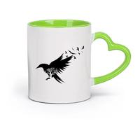 AYUEHBN cerámica Tazas de Cerámica con Asas Silueta de cuervo negro, árbol, mosca, pájaros, patrón （11oz/320ml） Café, té, latte, leche, cacao, zumo y otras bebidas calientes Verde
