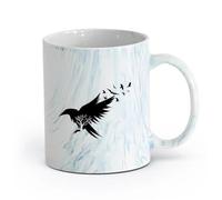 AYUEHBN cerámica Tazas de Cerámica con Asas Silueta de cuervo negro, árbol, mosca, pájaros, patrón （11oz/320ml） Café, té, latte, leche, cacao, zumo y otras bebidas calientes Azul mármol