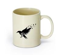 AYUEHBN cerámica Tazas de Cerámica con Asas Silueta de cuervo negro, árbol, mosca, pájaros, patrón （11oz/320ml） Café, té, latte, leche, cacao, zumo y otras bebidas calientes Amarillo claro