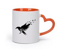 AYUEHBN cerámica Tazas de Cerámica con Asas Silueta de cuervo negro, árbol, mosca, pájaros, patrón （11oz/320ml） Café, té, latte, leche, cacao, zumo y otras bebidas calientes Naranja