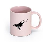 AYUEHBN cerámica Tazas de Cerámica con Asas Silueta de cuervo negro, árbol, mosca, pájaros, patrón （11oz/320ml） Café, té, latte, leche, cacao, zumo y otras bebidas calientes Rosa