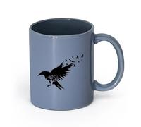 AYUEHBN cerámica Tazas de Cerámica con Asas Silueta de cuervo negro, árbol, mosca, pájaros, patrón （11oz/320ml） Café, té, latte, leche, cacao, zumo y otras bebidas calientes Gris azulado