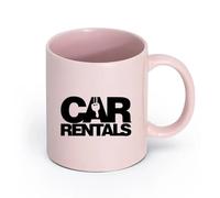 AYUEHBN cerámica Tazas de Cerámica para Café, Leche y Té Alquiler de coches Palabras Claves Silueta Auto （11oz/320ml） Para café, avena, té, fácil de limpiar Rosa