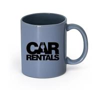 AYUEHBN cerámica Tazas de Cerámica para Café, Leche y Té Alquiler de coches Palabras Claves Silueta Auto （11oz/320ml） Para café, avena, té, fácil de limpiar Gris azulado